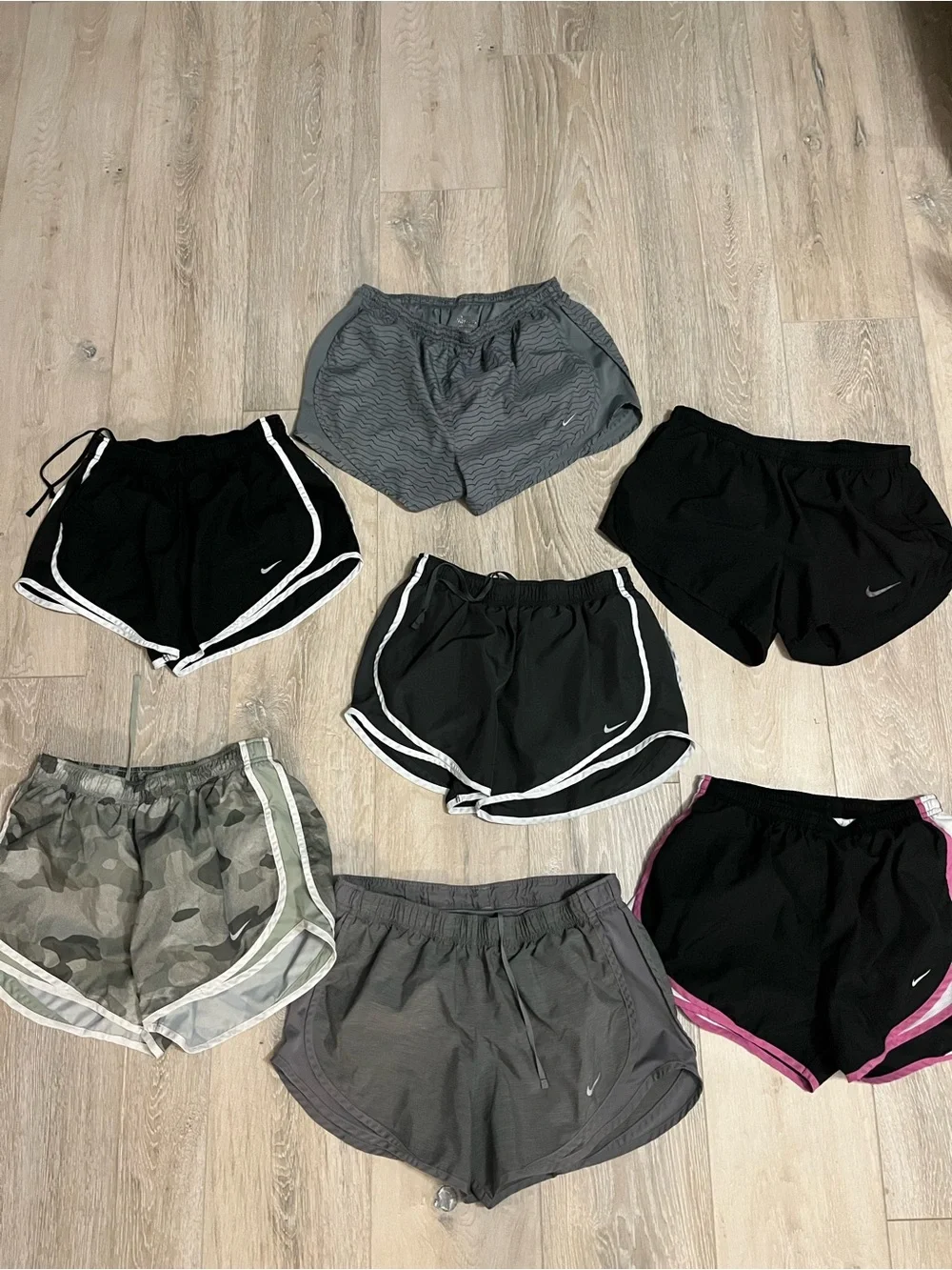 Lot of 7 medium Nike Women's Black and Gray Running Shorts